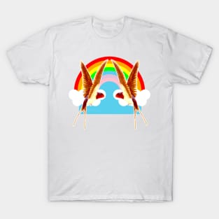 Two birds playing in the rainbow T-Shirt